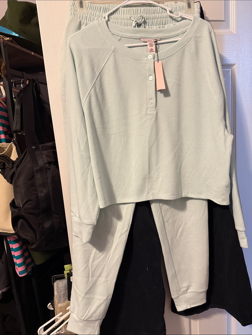 Victoria's Secret Waffle Knit Henley Set - Pale Mint
